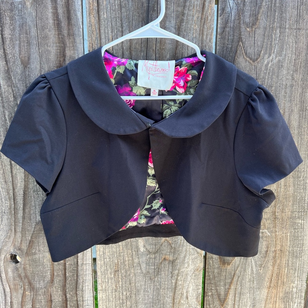 Myrtlewood Black Cropped Jacket with Floral Lining